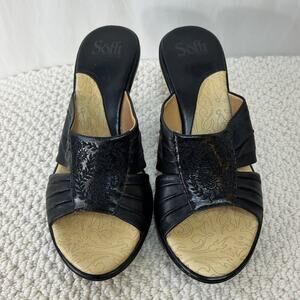 Sofft Leather Black Slip On Heeled Sandals Heels Women's US 8.5 Paisley Details